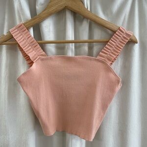 Women's Ribbed Square Neck Crop Top - Peach